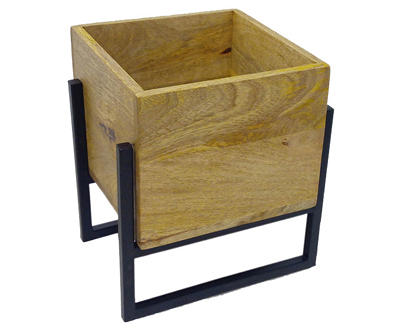WOOD SQUARE PLANTER W STAND