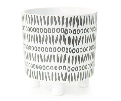 Real Living Black & White Line Pattern Footed Ceramic Planter