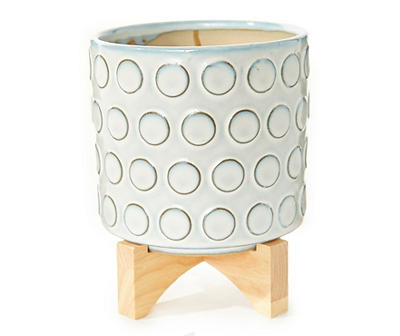 Real Living Embossed Dot Ceramic Planter with Wood Stand