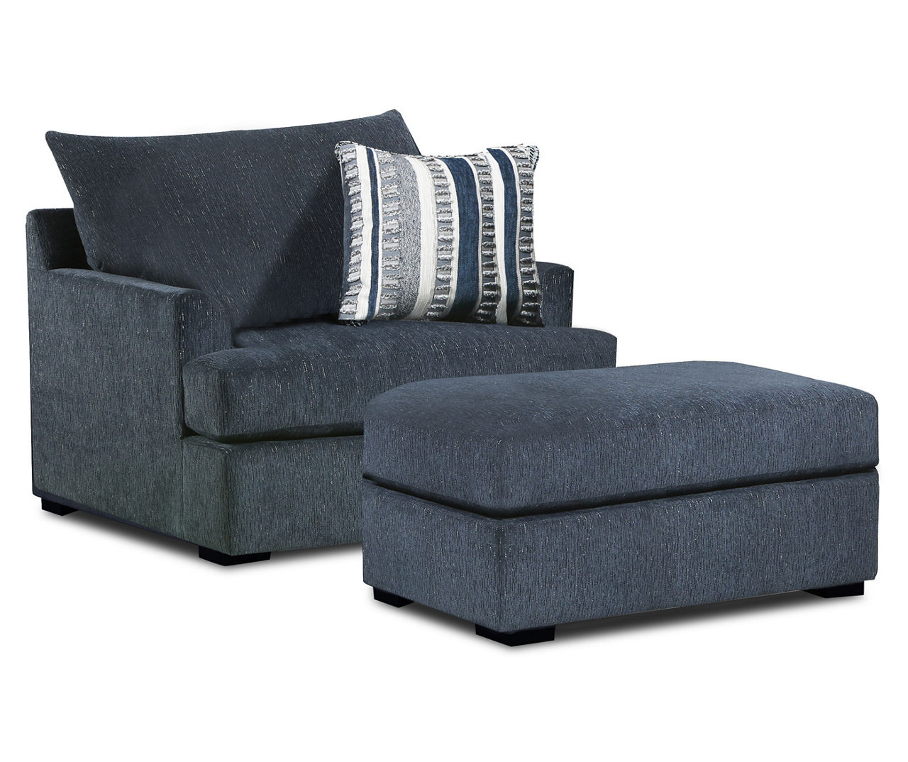 Navy blue chair and deals a half with ottoman