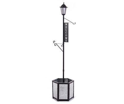 WELCOME SOLAR LAMP POST W PLANTER BASE