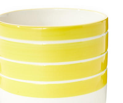 4.75" Yellow & White Stripe Ceramic Planter