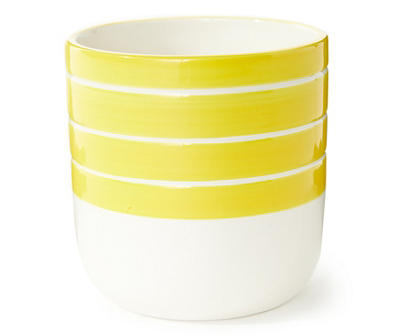 4.75" Yellow & White Stripe Ceramic Planter