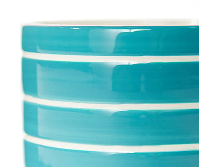 4.75" Blue & White Stripe Ceramic Planter