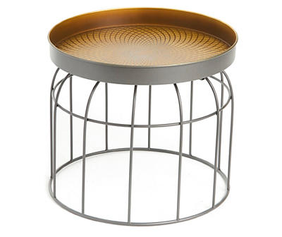 Patterned Tray Top Metal Drum Garden Table