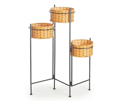 Rattan 3-Tier Planters with Metal Folding Stand