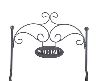 58" Welcome Black 3-Tier Metal Plant Stand