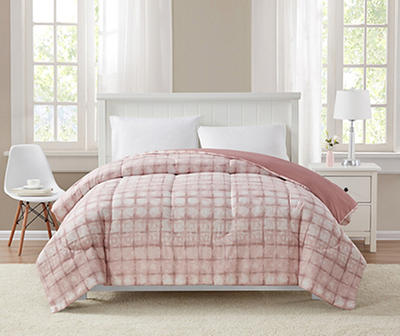 Pink & White Tile Print Microfiber Full/Queen Comforter
