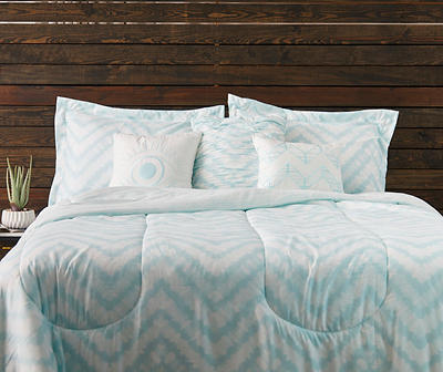 Aqua & White Zigzag Bed-in-a-Bag Queen 10-Piece Comforter Set