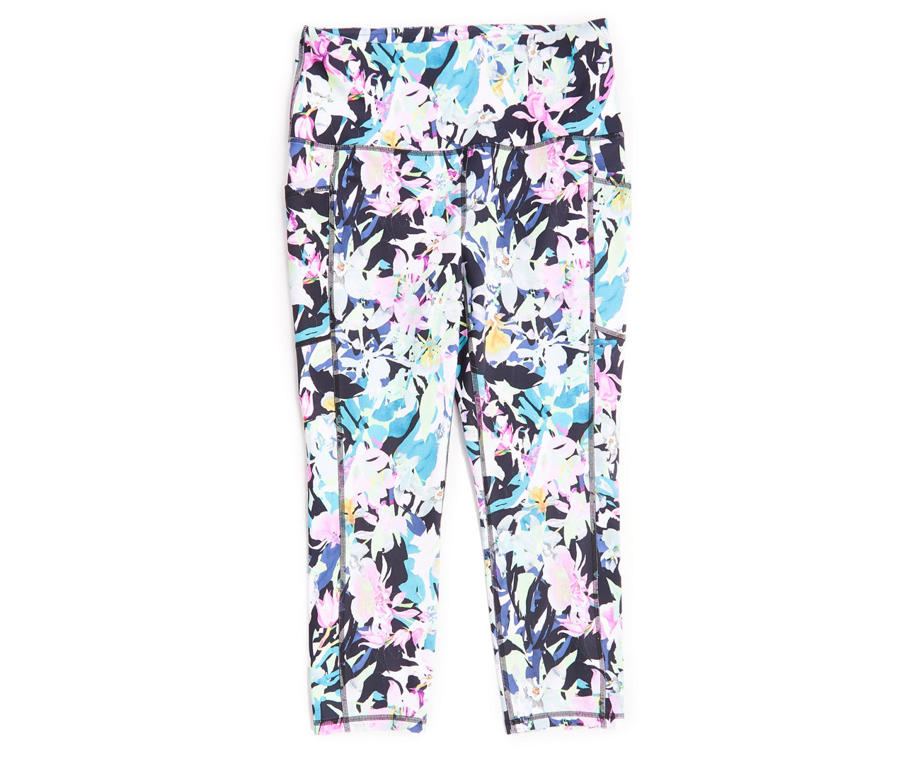 RBX RBX Women's Black & Pink Floral Crush Capri Leggings