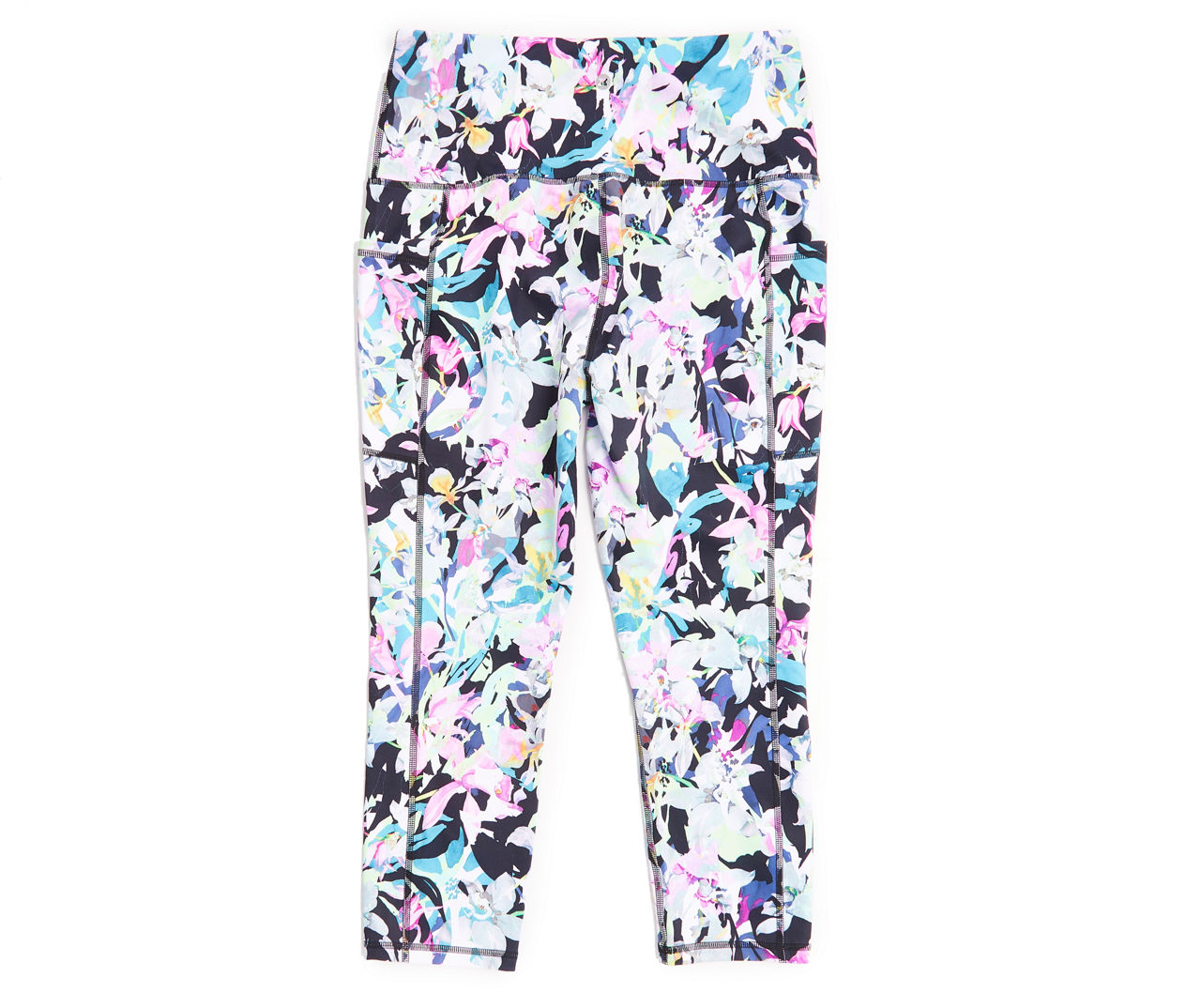 RBX RBX Women's Black & Pink Floral Crush Capri Leggings