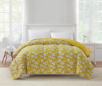Yellow & White Floral Microfiber Full/Queen Comforter