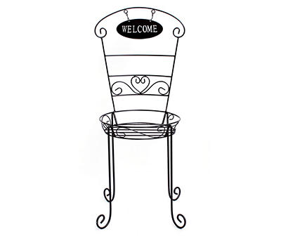 BLACK METAL WELCOME CHAIR PLANT STAND