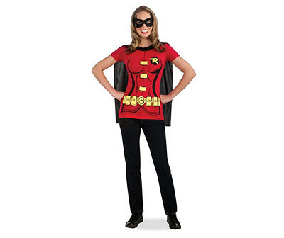 DC Comics Women's Robin T-Shirt With Cape And Eye Mask