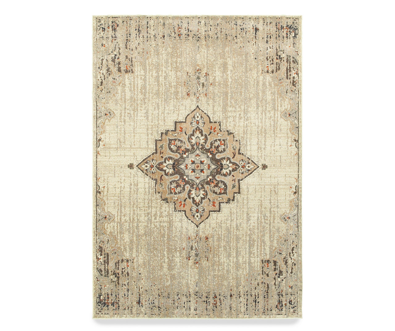Pascal Ivory Distressed Floral Area Rug, (5.3' x 7.6')