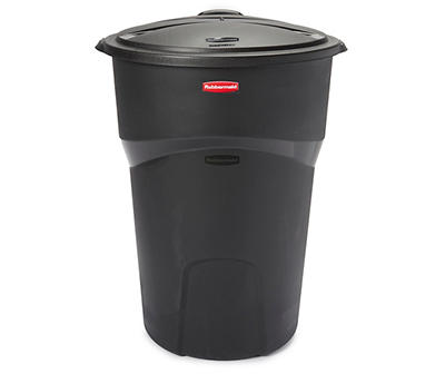 2-Pack Rubbermaid 32 Gal Round Trash Can w Snap-fit Lid Black Garbage Bin Bucket 