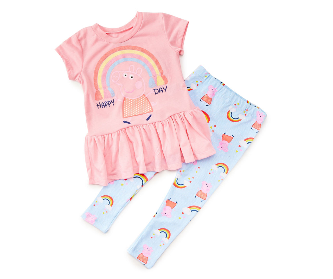 Toddler Size 4T Peppa Pig "Happy Day" Pink Ruffle Tee & Blue Pants