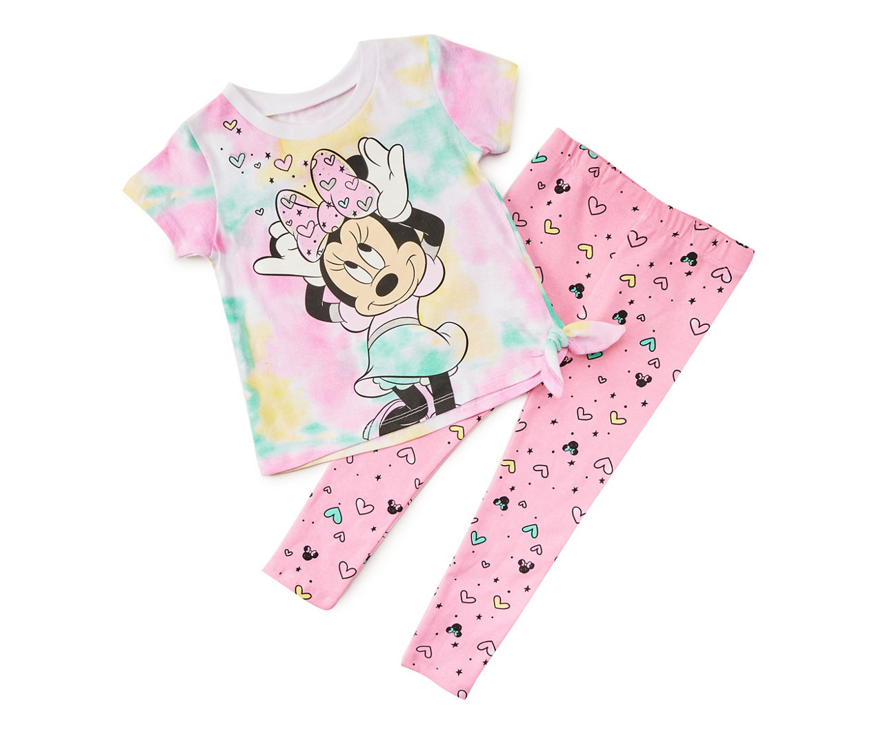 Kids' Size 6X Pink & Aqua Tie-Dye Hearts Minnie Mouse Tee & Leggings