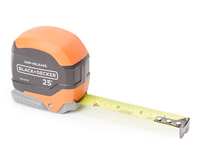 Orange & Black Grip-Release Tape Measure, (25')