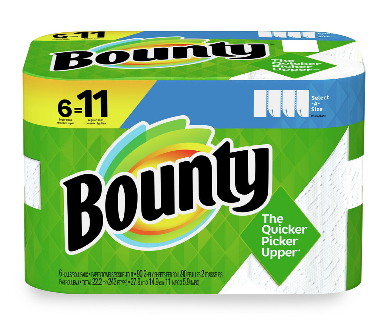 Details about   Bounty Paper Towels 4 Rolls =6 regular Select-A-Size 