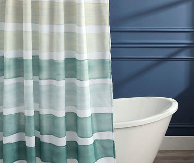 Watercolor Stripe Green & Tan Fabric Shower Curtain Set