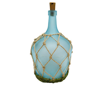 11.25" Blue Light-Up Frosted Coastal Glass Bottle