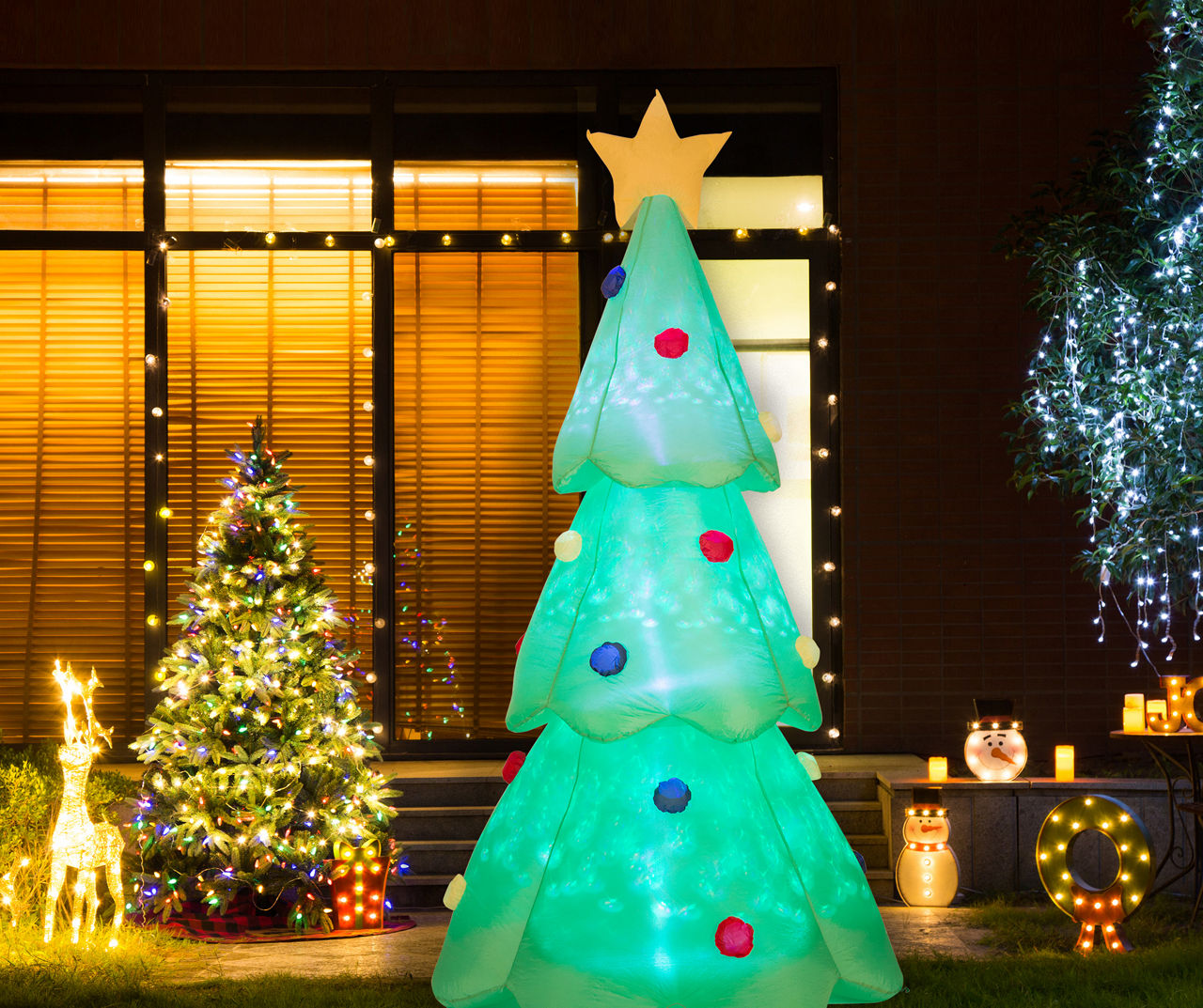 9' Green & Yellow Inflatable Light-Up Christmas Tree