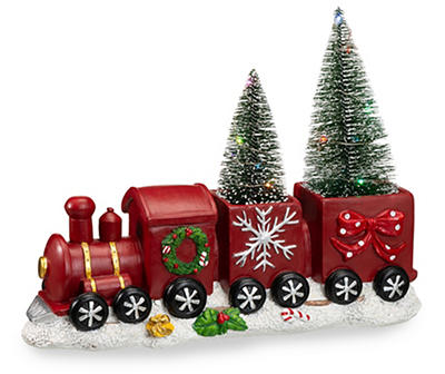 Red LED Resin Train with Christmas Trees