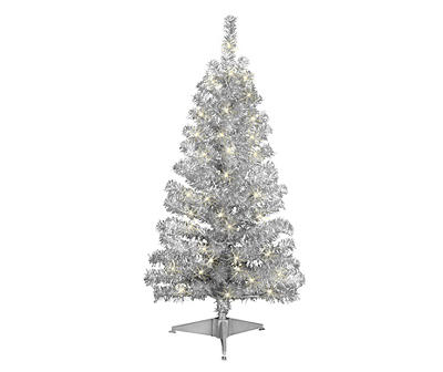 4' Silver Tinsel Pre-Lit Artificial Christmas Tree with Clear Lights