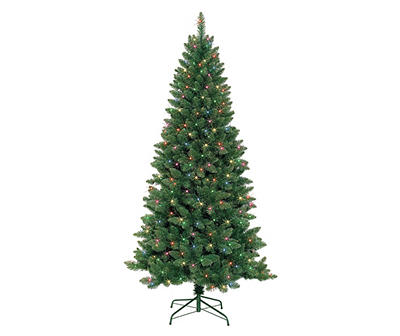 7' Slim Pre-Lit Artificial Christmas Tree with Multi-Color Lights