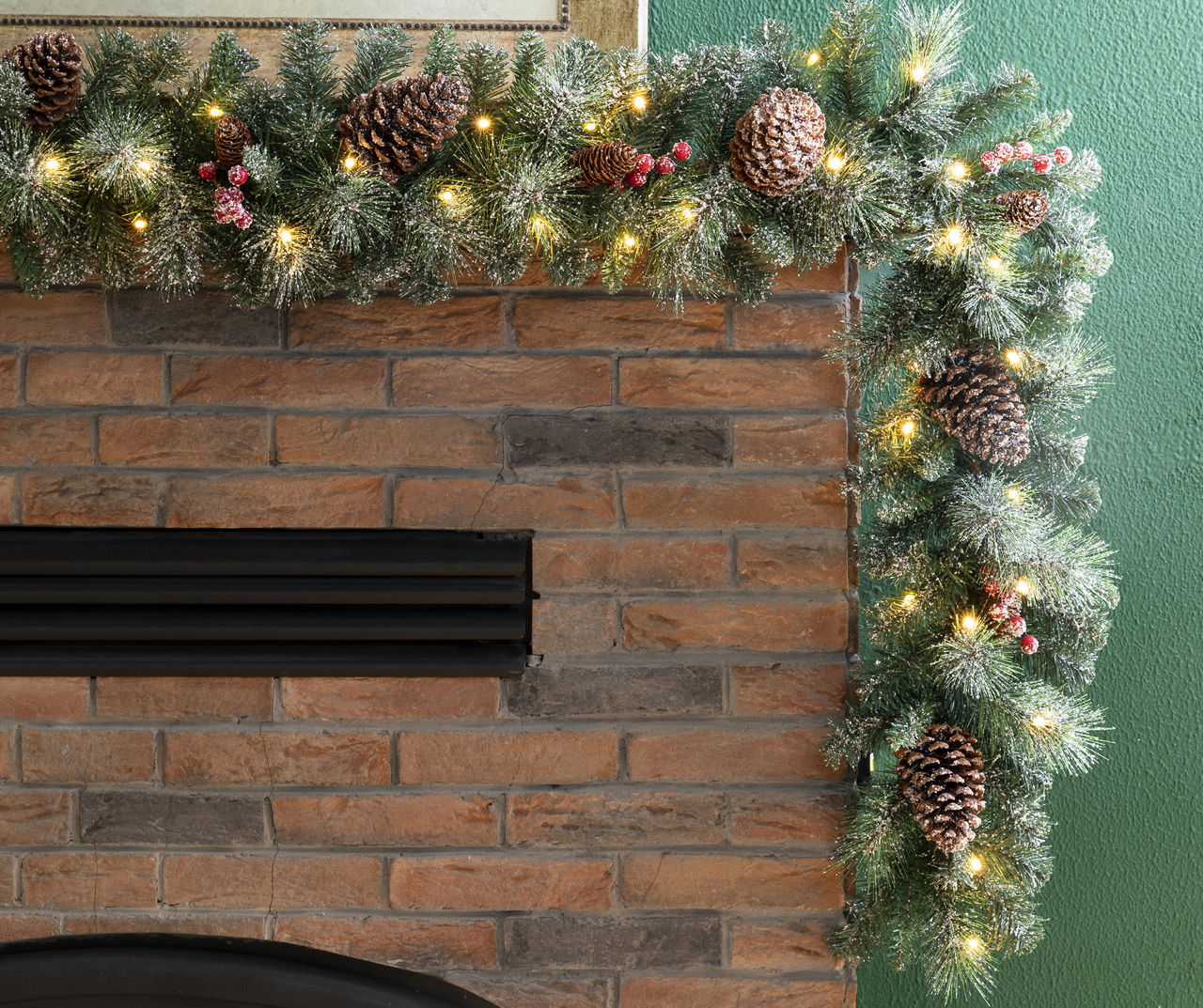 9' Warm White Glittered LED Pinecone Garland