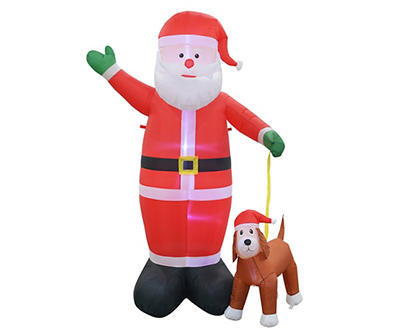 8' Inflatable LED Santa Claus & Dog