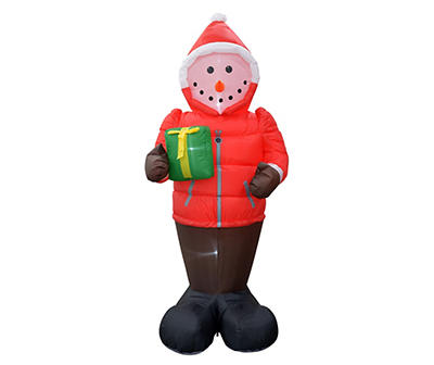 8' Inflatable LED Snowman in Red Coat