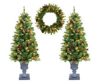 Urn Tree & Wreath 3-Piece LED Decor Set