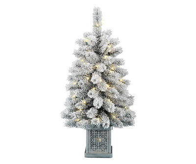 3' Hard Needle Flocked Pre-Lit LED Artificial Christmas Urn Tree with Warm White Lights