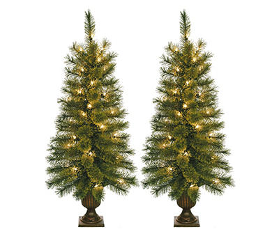 3.5' Pre-Lit Artificial Christmas Urn Trees with Clear Lights, 2-Pack