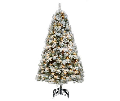 7.5' Flocked Pre-Lit Artificial Christmas Tree with Clear Lights