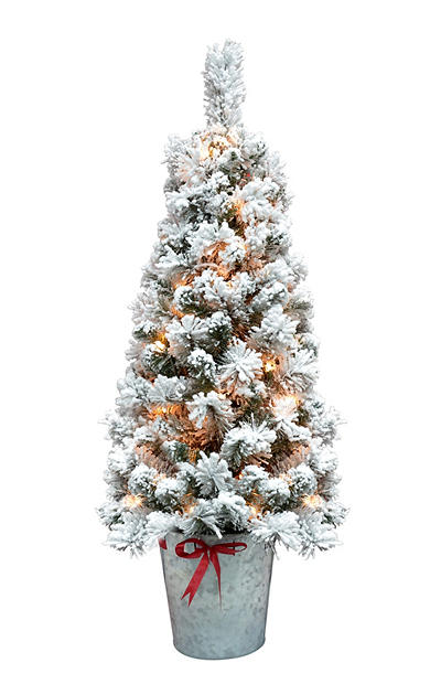 4FT FLOCKED URN TREE W/ RED BOW