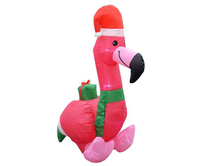 4' Inflatable LED Santa Hat Flamingo