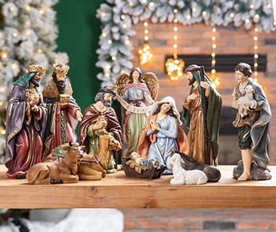 Hand Painted Oversize 12-Piece Resin Nativity Set