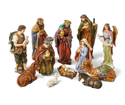 Hand Painted 12-Piece Resin Nativity Set