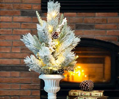 24" Pinecone & Berry Flocked Pre-Lit LED Artificial Christmas Tree Urn with Warm White Lights
