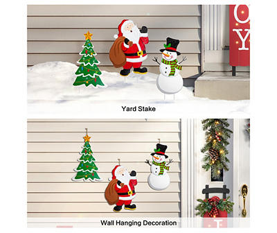 Santa Claus, Snowman & Christmas Tree 3-Piece Metal Yard Stake Set