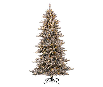 7.5' Fir Snow Flocked Pre-Lit LED Artificial Christmas Tree with Warm White Lights