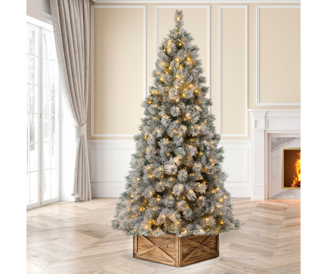 9' Spruce Snow Flocked Pre-Lit LED Artificial Christmas Tree with Warm White Lights
