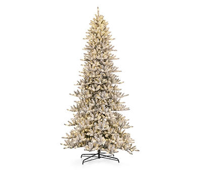 11' Fir Snow Flocked Pre-Lit LED Artificial Christmas Tree with Warm White Lights