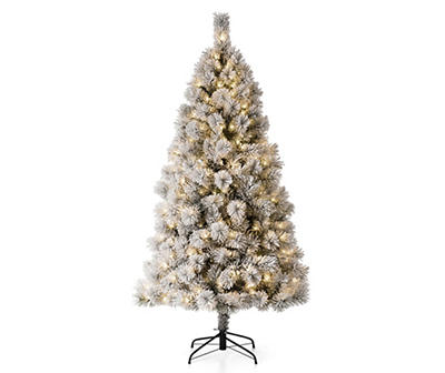 Glitzhome Spruce Snow Flocked Pre-Lit LED Artificial Christmas Tree with Warm White Lights