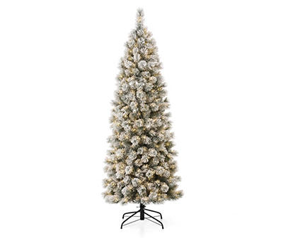 7.5' Green Pine Flocked Pre-Lit LED Artificial Christmas Tree with Warm White Lights