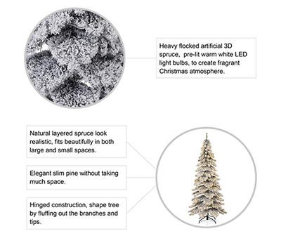 7.5' Spruce Heavy Flocked Pencil Pre-Lit LED Artificial Christmas Tree with Warm White Lights