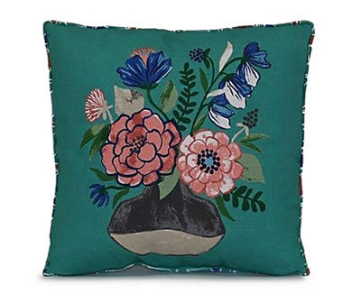 Blue Tabletop Floral Vase Throw Pillow